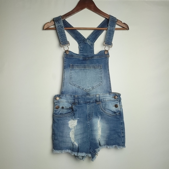 VINTAGE DICKIES Raw Edge Distressed Light-Wash Denim Overalls Sz XS - Picture 3 of 10